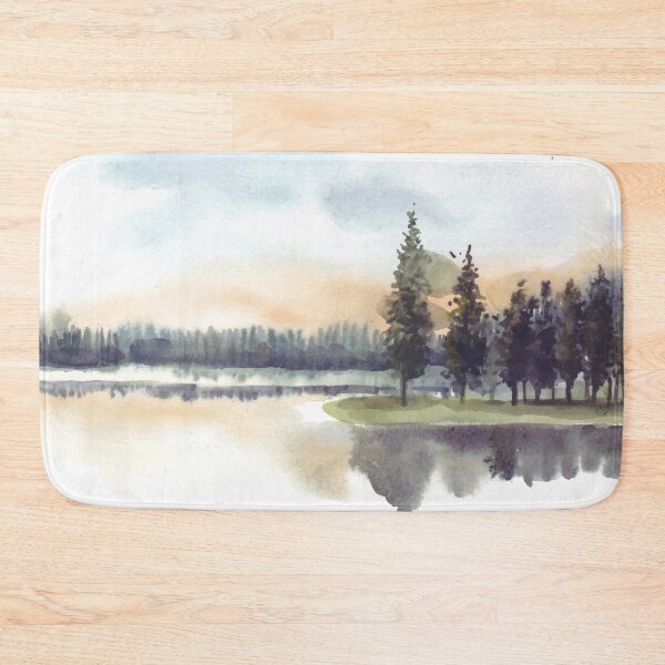 Item preview, Reflection Of Pine Trees In Lake Watercolor designed and sold by Yorda Creative.