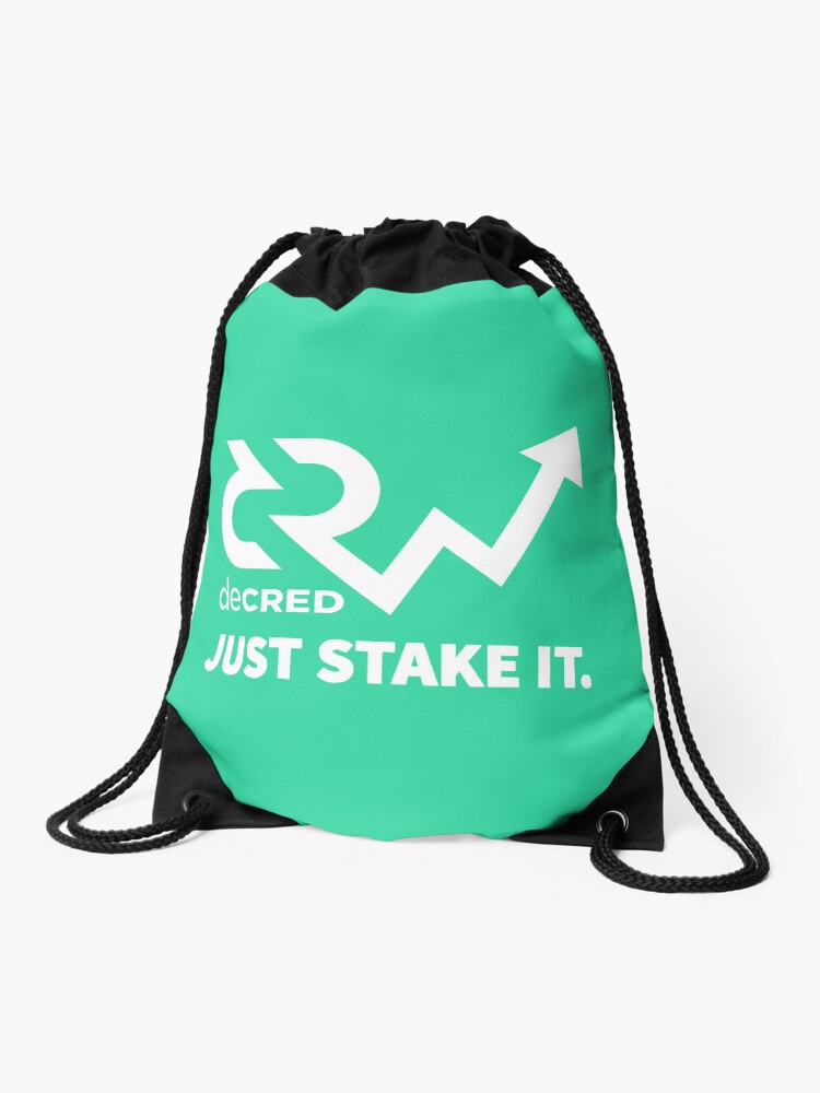 Thumbnail 1 of 3, Drawstring Bag, Decred just stake it - DCR Turquoise © v1 (Design timestamped by https://timestamp.decred.org/) designed and sold by OfficialCryptos.