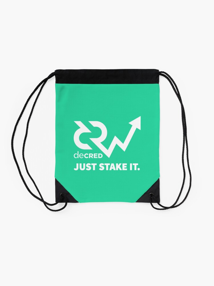 Thumbnail 2 of 3, Drawstring Bag, Decred just stake it - DCR Turquoise © v1 (Design timestamped by https://timestamp.decred.org/) designed and sold by OfficialCryptos.