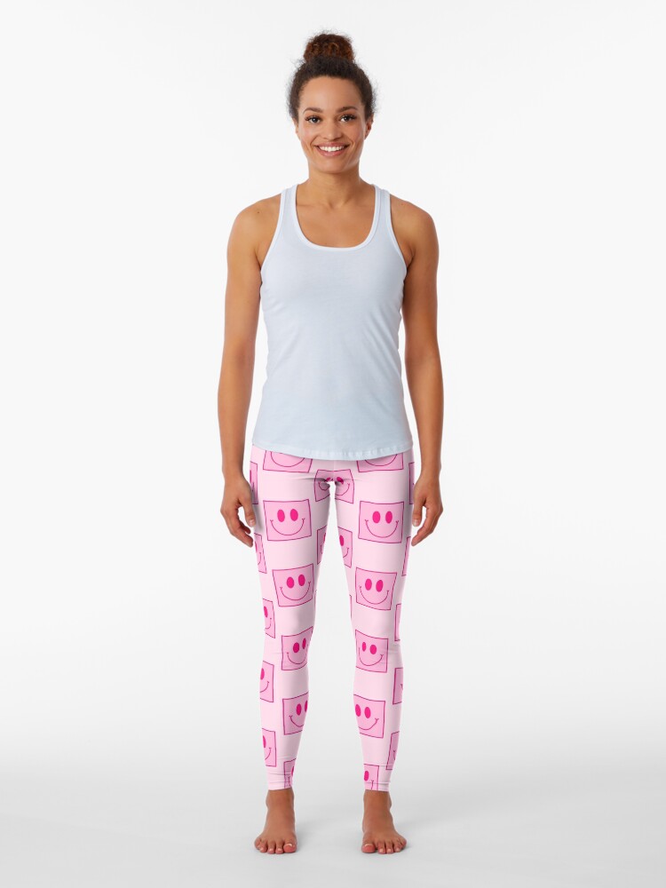 Preppy Pink Square Smiley Face Leggings for Sale by EpicCreation