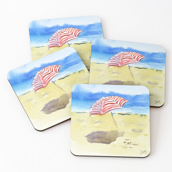 Item preview, Beach Umbrella Landscape Watercolor Print designed and sold by NatalyMak.