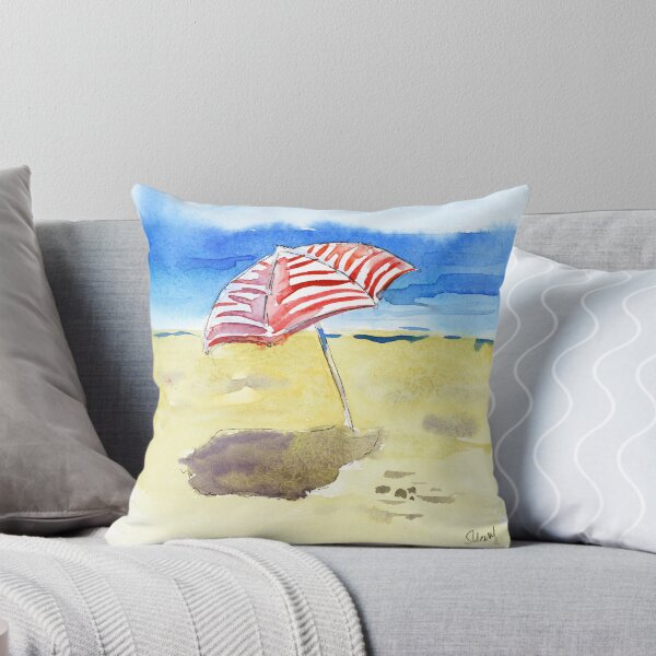 Item preview, Beach Umbrella Landscape Watercolor Print designed and sold by NatalyMak.