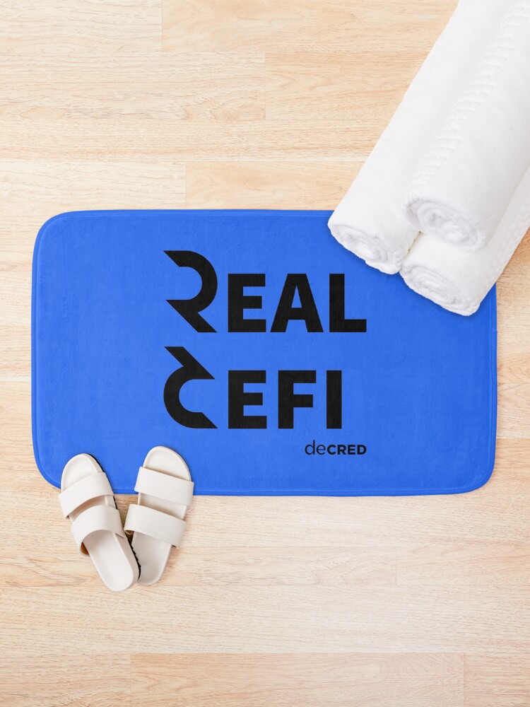 Thumbnail 2 of 6, Bath Mat, Decred Real Defi - DCR Blue © v2 (Design timestamped by https://timestamp.decred.org/) designed and sold by OfficialCryptos.