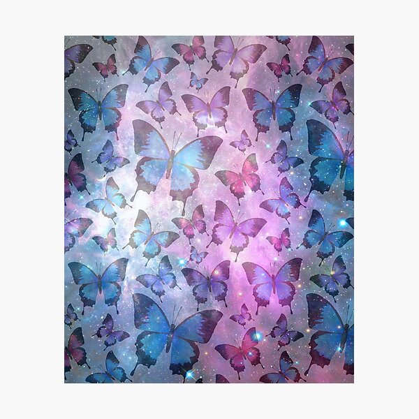 Item preview, Butterflies in galaxy blue and purple star pattern designed and sold by Beeroclock.