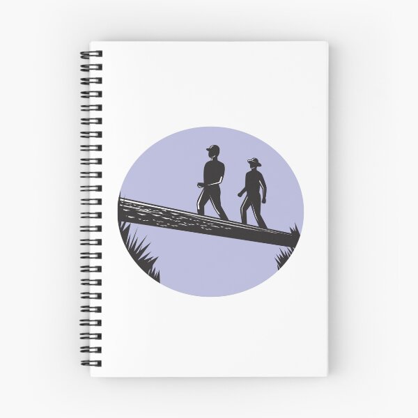 Item preview, Hikers Crossing Single Log Bridge Oval Woodcut designed and sold by patrimonio.