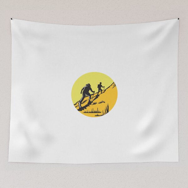 Item preview, Hikers Hiking Up Steep Trail Circle Woodcut designed and sold by patrimonio.