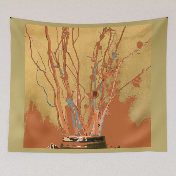Item preview, Twigs in Ceramic Jar, photography digital Thanksgiving, orange brown rust tan gold teal designed and sold by djrunnels.