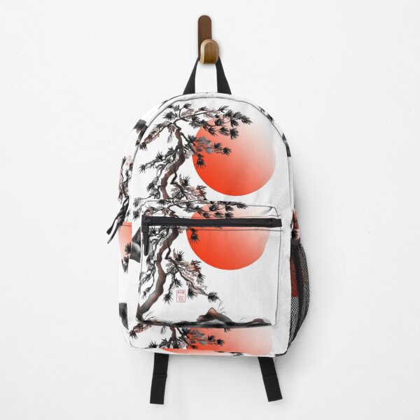Item preview, Rising sun with Japanese ink sumie style pine trees designed and sold by CuisineCat.