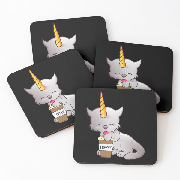 Item preview, CUTE GREY CAT UNICORN WITH COFFEE - Funny Cat Pictures with Funny Unicorn designed and sold by FunnyCatsFam.