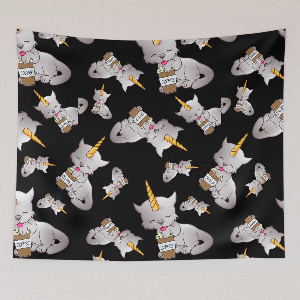 Item preview, CUTE GREY CAT UNICORN WITH COFFEE - Funny Cat Pictures with Funny Unicorn designed and sold by FunnyCatsFam.