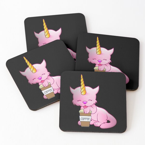 Item preview, CUTE PINK CAT UNICORN WITH COFFEE - Funny Cat Pictures with Funny Unicorn designed and sold by FunnyCatsFam.