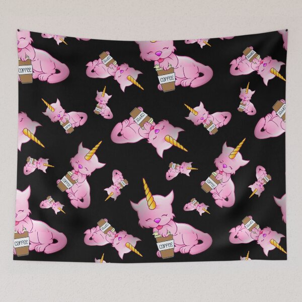 Item preview, CUTE PINK CAT UNICORN WITH COFFEE - Funny Cat Pictures with Funny Unicorn designed and sold by FunnyCatsFam.
