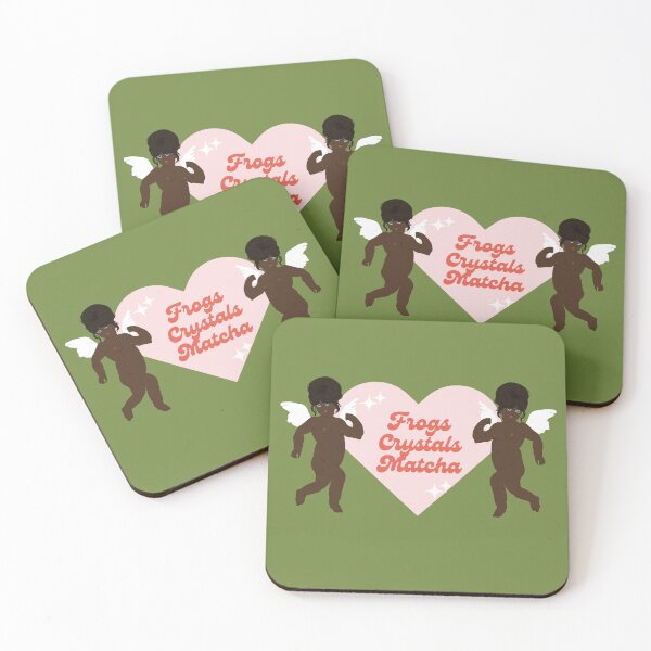 Item preview, frogs, crystals and matcha with black cherubs  designed and sold by whatmabeldid.