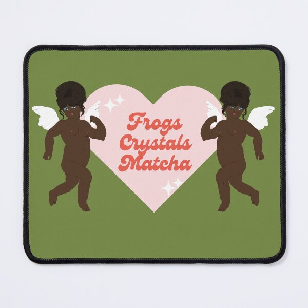 Item preview, frogs, crystals and matcha with black cherubs designed and sold by whatmabeldid.