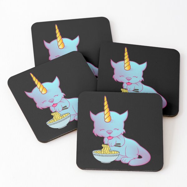 Item preview, CUTE BLUE AND PINK CAT UNICORN EATING RAMEN - Funny Cat Pictures with Funny Unicorn designed and sold by FunnyCatsFam.
