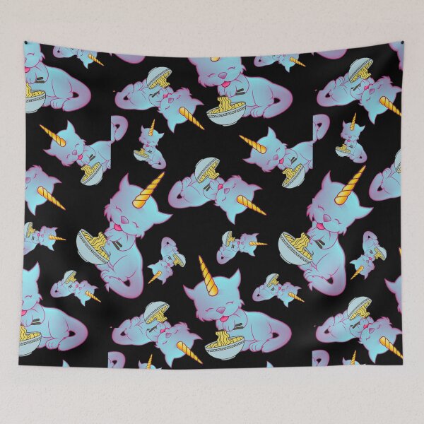 Item preview, CUTE BLUE AND PINK CAT UNICORN EATING RAMEN - Funny Cat Pictures with Funny Unicorn designed and sold by FunnyCatsFam.