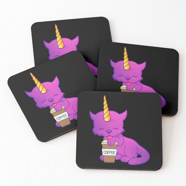 Item preview, CUTE PURPLE CAT UNICORN DRINKING COFFEE - Funny Cat Pictures with Funny Unicorn designed and sold by FunnyCatsFam.