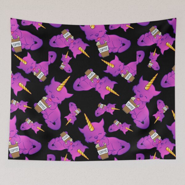 Item preview, CUTE PURPLE CAT UNICORN DRINKING COFFEE - Funny Cat Pictures with Funny Unicorn designed and sold by FunnyCatsFam.