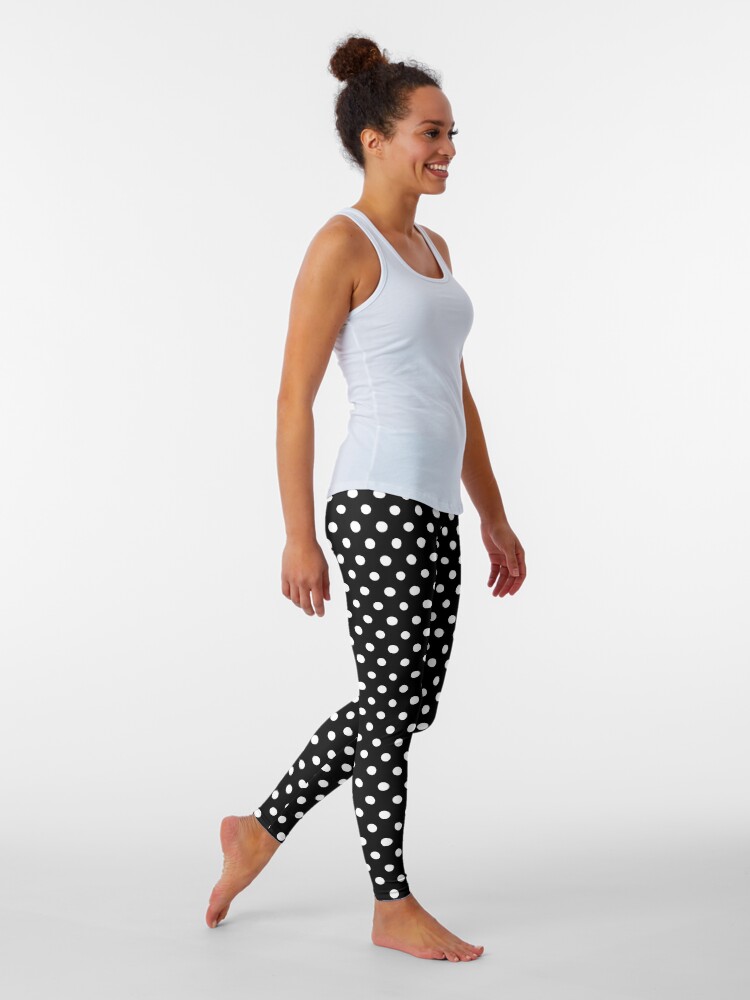 Alternate view of Retro black and white polka dot pattern Leggings