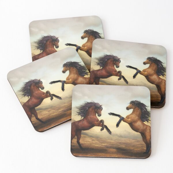 Item preview, Brumby painting - Buckskin and bay against misty landscape designed and sold by S Quinn.