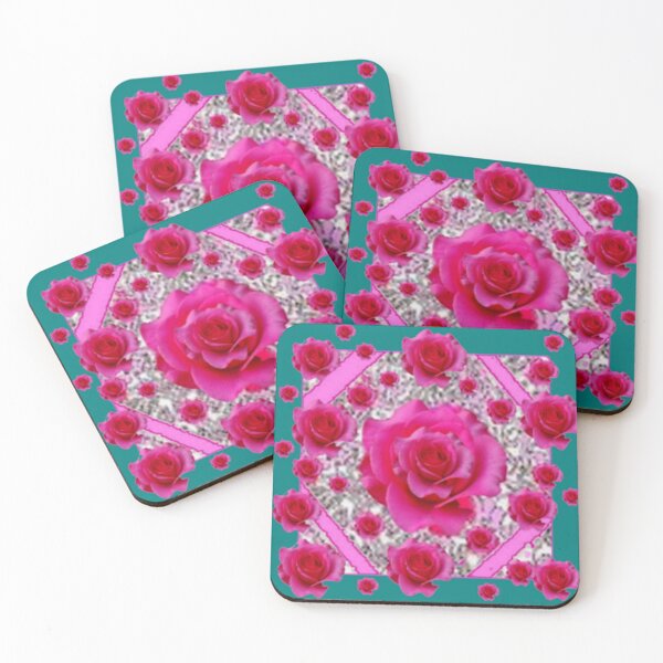 Item preview, FUCHSIA PINK ROSE GARDEN TEAL ART ABSTRACT   designed and sold by sharlesart.