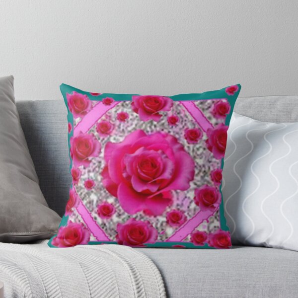 Item preview, FUCHSIA PINK ROSE GARDEN TEAL ART ABSTRACT   designed and sold by sharlesart.