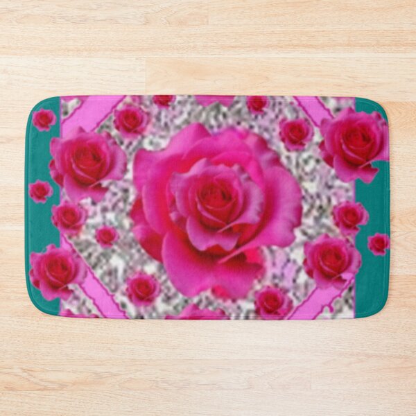 Item preview, FUCHSIA PINK ROSE GARDEN TEAL ART ABSTRACT   designed and sold by sharlesart.