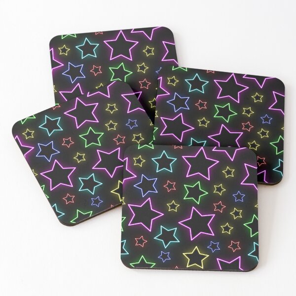 Item preview, Bright colorful  neon stars on black background designed and sold by pixxart.