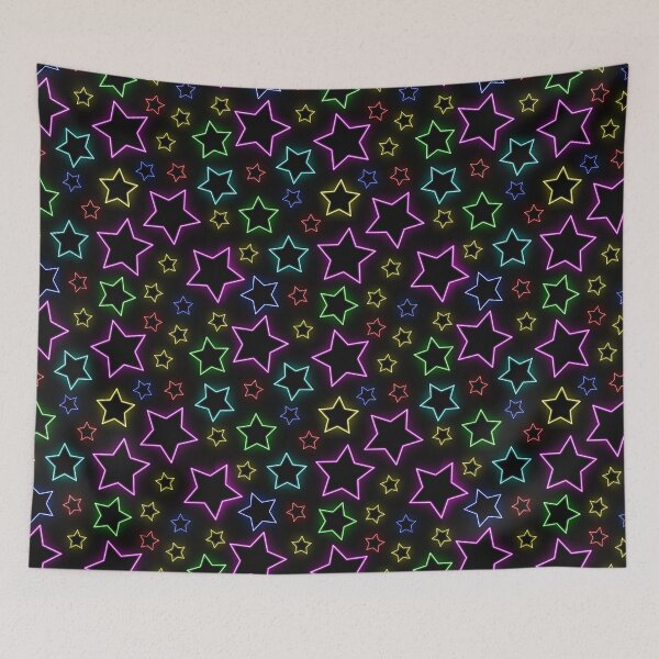 Item preview, Bright colorful  neon stars on black background designed and sold by pixxart.