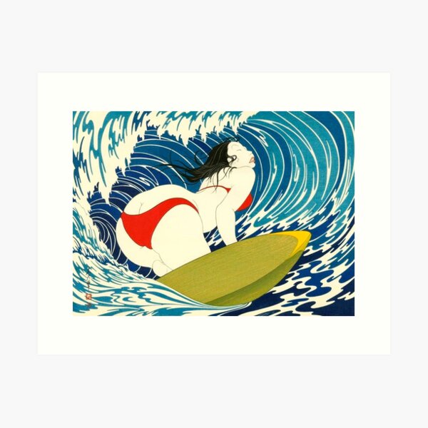 Aperçu de l'œuvre Vague au large de Kanagawa | Yoshio Okada – Surfeuse créée et vendue par TeeARTHY.