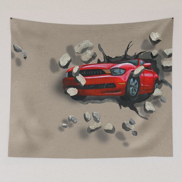 Item preview, Fast Red Car Crashes Through a Wall designed and sold by Melissa J Barrett.
