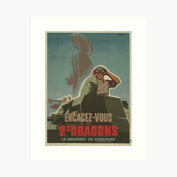 Vista previa del artículo con la obra «Antiguo cartel de reclutamiento del ejército francés (2e Regiment Dragons)», diseñado y vendido por TJHarr.