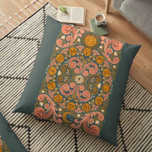 Zodiac Wheel Rosemaling Floor Pillow