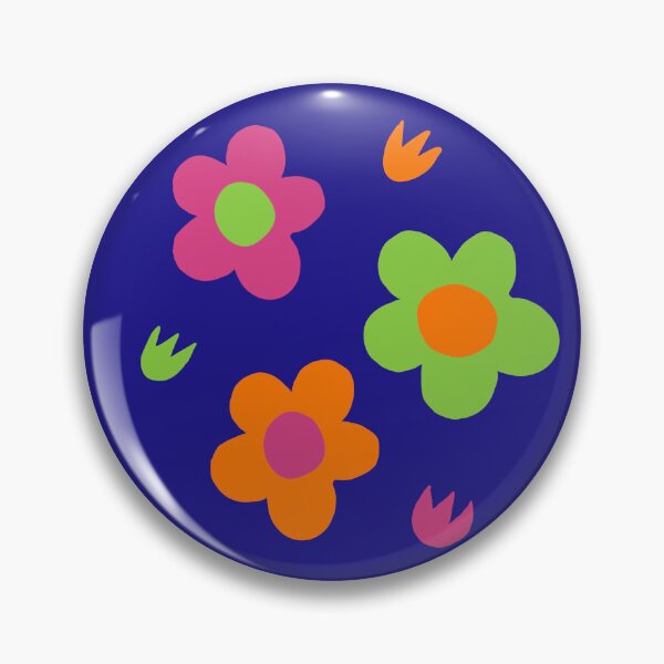Item preview, Multicolor pink green and orange flower power dark blue background print designed and sold by DemonicGloom.