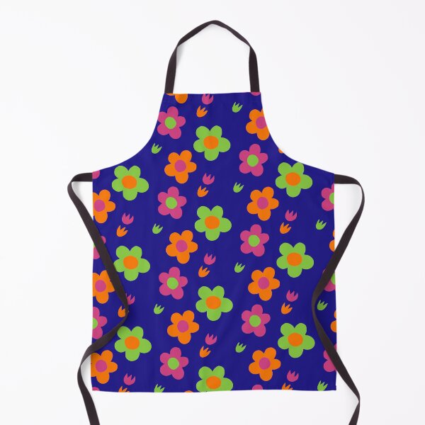 Item preview, Multicolor pink green and orange flower power dark blue background print designed and sold by DemonicGloom.