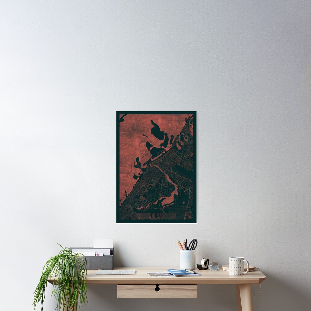 Dubai Map Red Poster