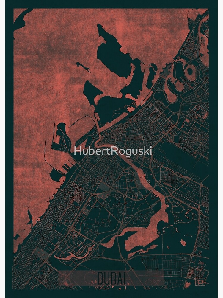 Dubai Map Red by HubertRoguski