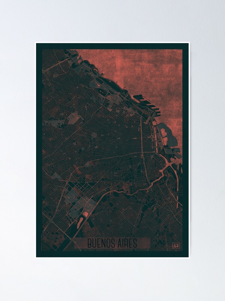 Alternate view of Buenos Aires Map Red Poster