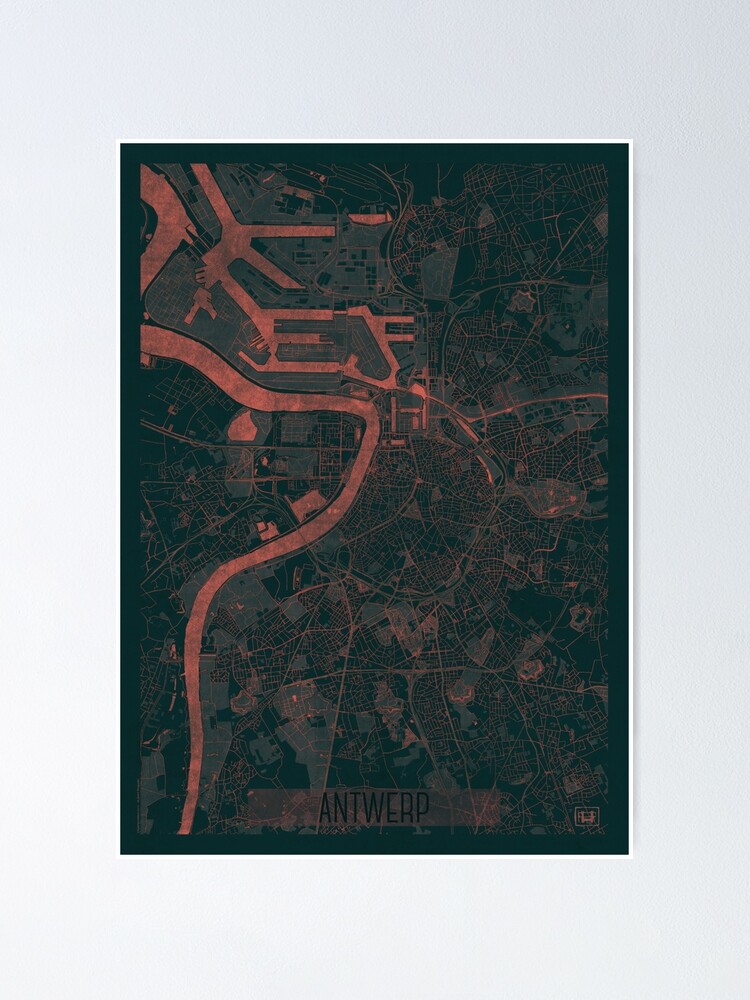 Alternate view of Antwerp Map Red Poster