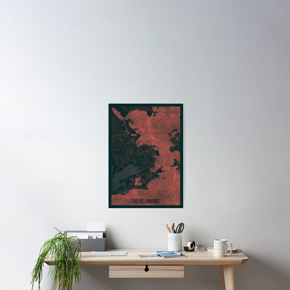 Rio de Janerio Map Red Poster