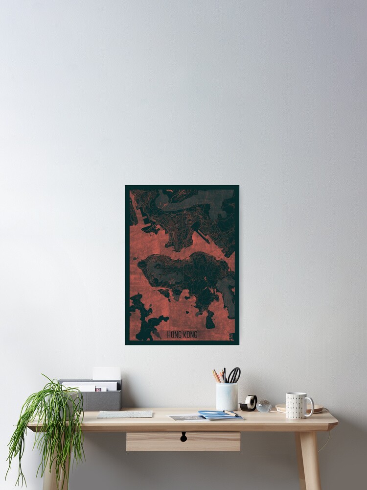 Thumbnail 1 of 3, Poster, Hong Kong Map Red designed and sold by HubertRoguski.