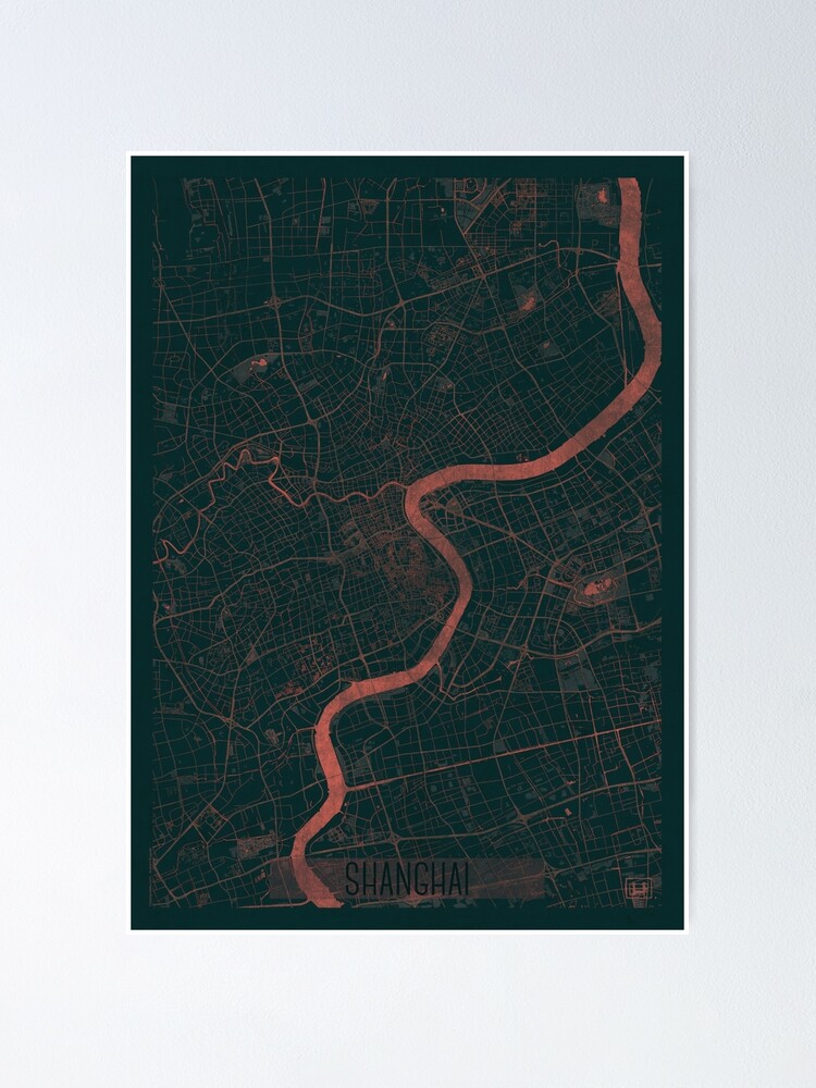 Alternate view of Shanghai Map Red Poster