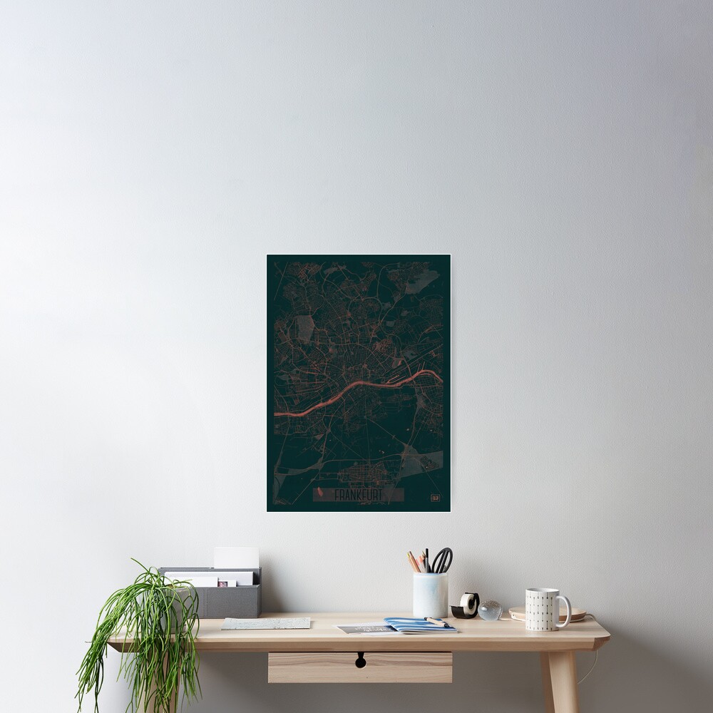 Frankfurt Map Red Poster