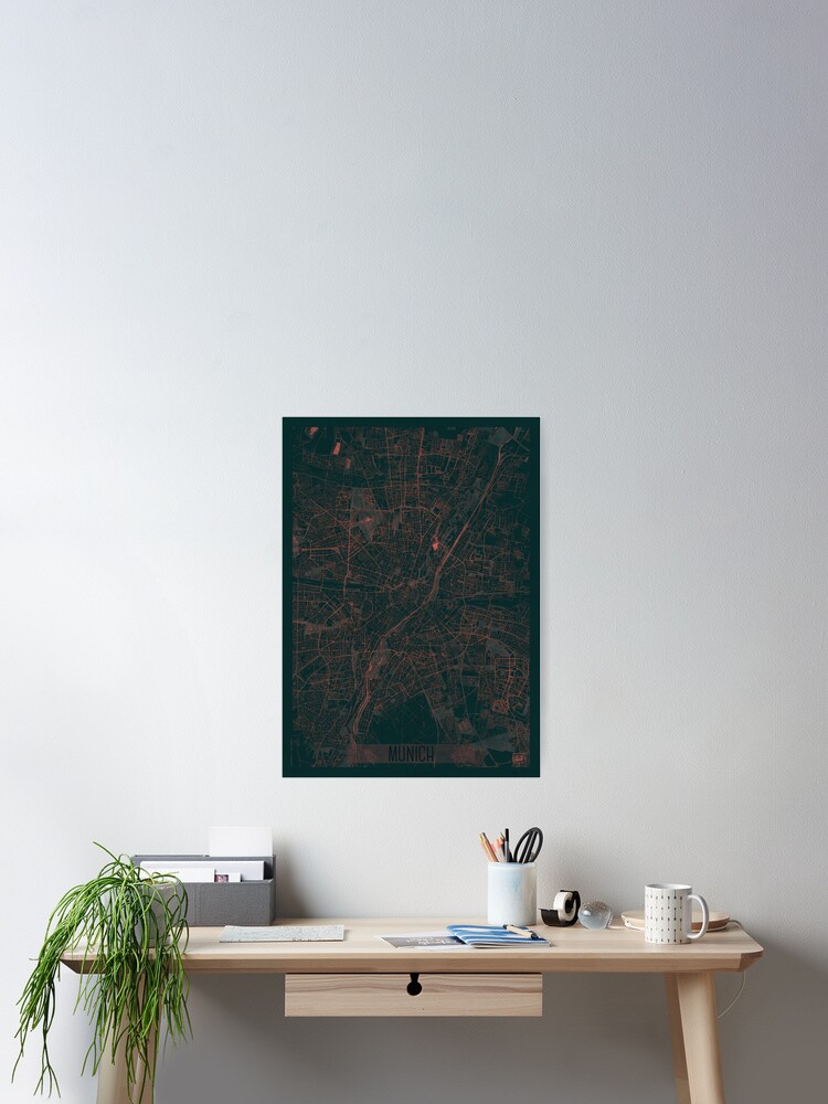 Thumbnail 1 of 3, Poster, Munich Map Red designed and sold by HubertRoguski.