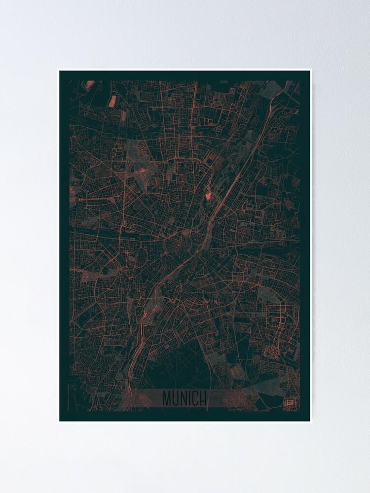 Thumbnail 2 of 3, Poster, Munich Map Red designed and sold by HubertRoguski.