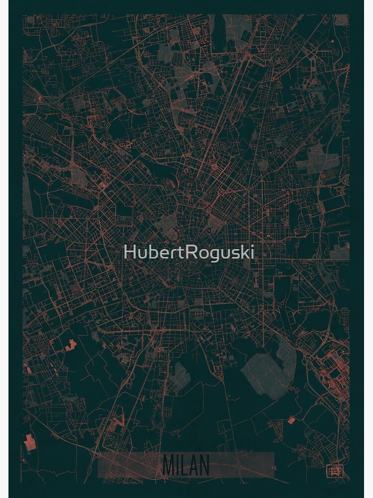 Thumbnail 3 of 3, Poster, Milan Map Red designed and sold by HubertRoguski.