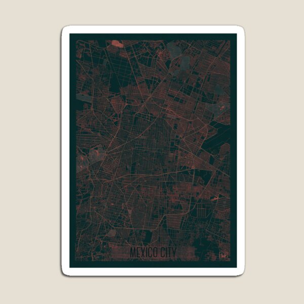 Mexico City Map Red Magnet