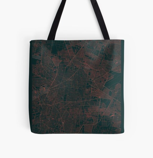 Mexico City Map Red All Over Print Tote Bag