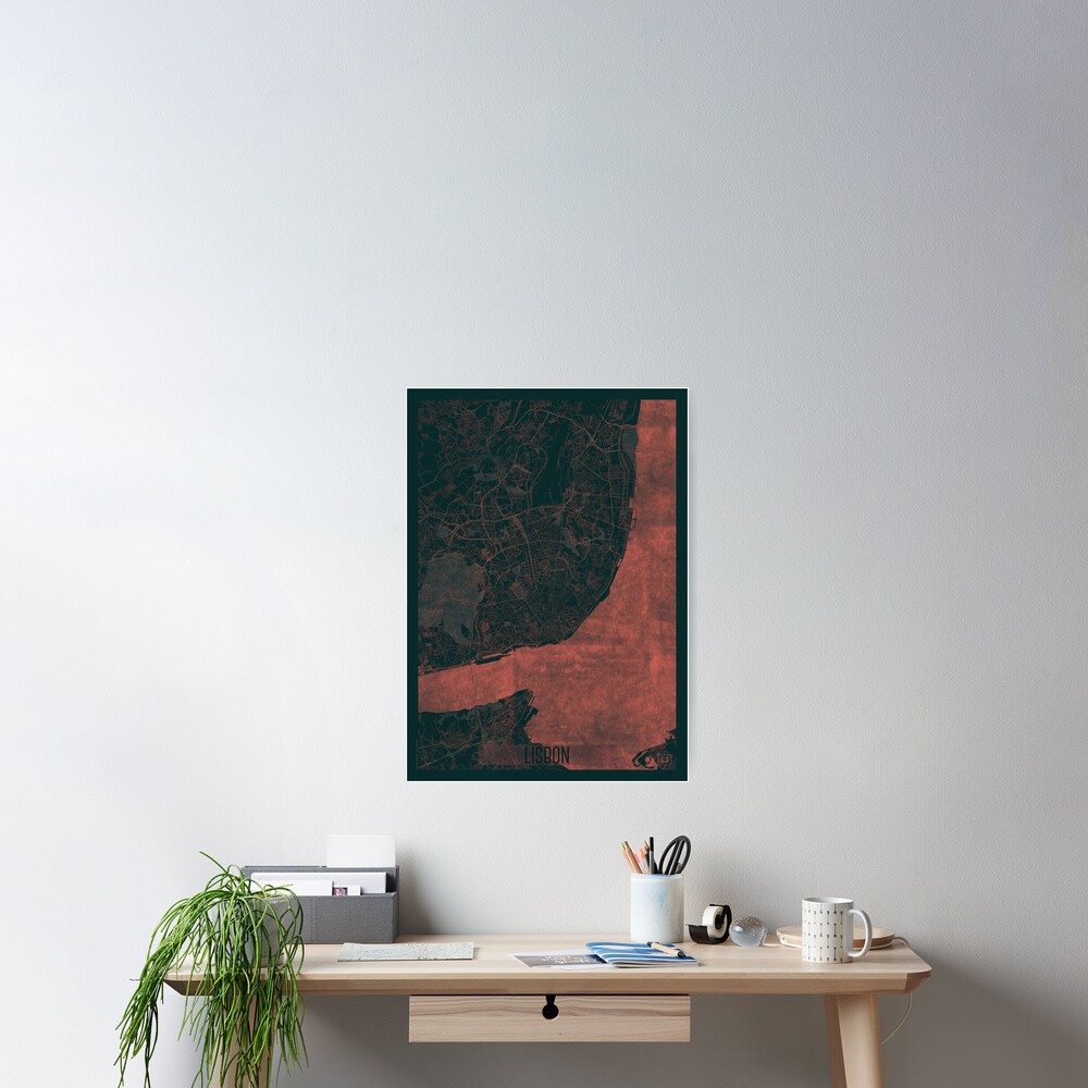 Lisbon Map Red Poster