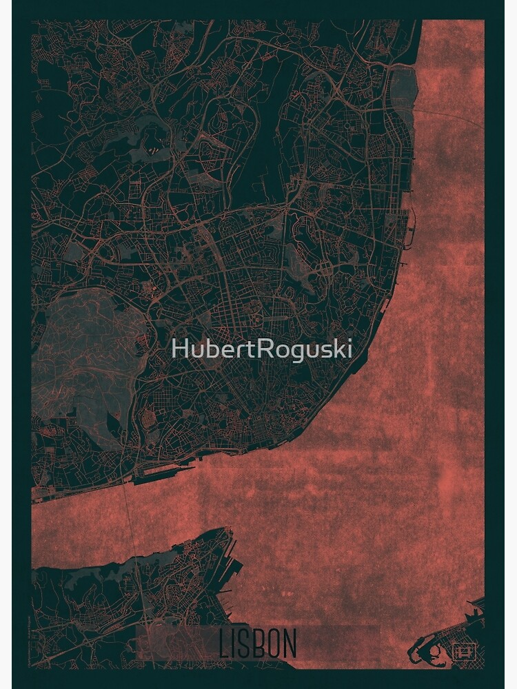 Lisbon Map Red by HubertRoguski